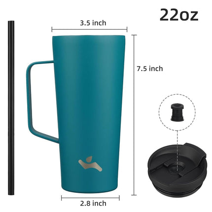 Konokyo Insulated Tumbler with Handle and Straw, 22 OZ Travel Coffee Mug Stainless Steel Cup Metal Water Bottle,Blue