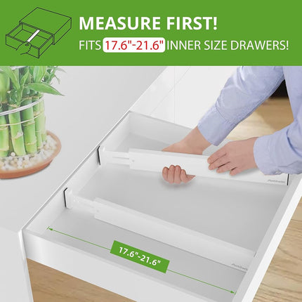 ANTOWIN Bamboo Drawer Dividers, Drawer Separators Splitter,17-22 inches Long Adjustable Spring-loaded Organizer for Large Utensil, Clothes, Tools Drawers, 6 Pack Dividers + 4 Pack Baffle (White)
