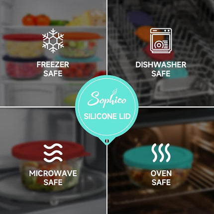 Sophico Round Silicone Storage Cover Lids Replacement for Anchor Hocking and Pyrex 7402-PC 6/7 Cup Glass Bowls (Container not Included)(Mint - 2 pack)