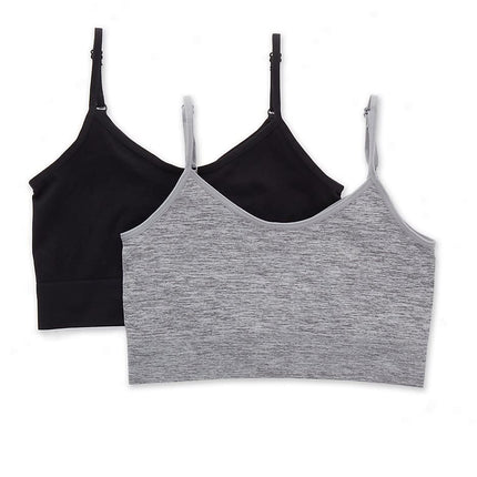 Maidenform Girls' Comfort Brami Bralette, 2 Pack, Black/Heather Gray, Small