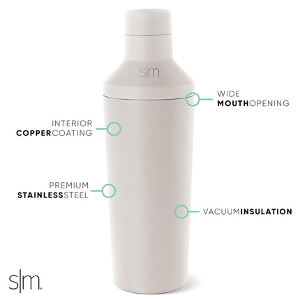 Simple Modern Cocktail Shaker Set with Jigger Lid | Stainless Steel Boston Shaker Insulated Martini Mixer for Mocktails | Gifts for Men Women Him Her | Classic Collection | 20oz | Almond Birch