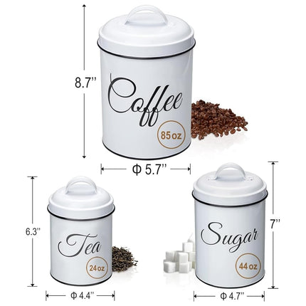 Juego de 3 recipientes de cocina ChicHabitat, recipientes de almacenamiento de alimentos para encimera de cocina, recipientes grandes herméticos para café, azúcar y té con tapas, decoración de cocina rústica blanca