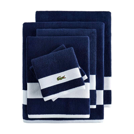 Lacoste Sport Stripe 6-Piece Luxury Cotton Towel Set – Made with 100% Soft Supima Cotton, Absorbent & Quick-Drying, Includes 2 Bath Towels, 2 Hand Towels, 2 Washcloths, Navy
