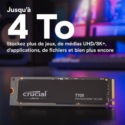 Crucial T705 2TB SSD PCIe Gen5 NVMe M.2, Up to 14,500MB/s, Microsoft DirectStorage, PCIe 4.0 Backwards Compatible, Internal Solid State Drive - CT2000T705SSD3