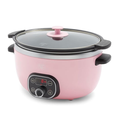 GreenLife Cook Duo Healthy Ceramic Nonstick 6QT Slow Cooker, PFAS-Free, Digital Timer, Dishwasher Safe Parts, Soft Pink