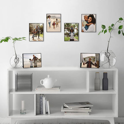 Americanflat Front Loading 8x10 Picture Frames in Black - Set of 6 Thin Frameless Plastic Frames with Shatter-Resistant Glass and Pop-In Easel Stand For Horizontal and Vertical Display.