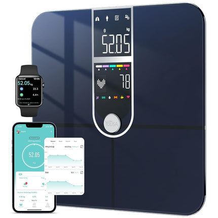 Pèse-personne intelligent avec double écran, balance de salle de bain numérique de haute précision, analyse 17 mesures de composition corporelle, pèse-personne de Weight Watchers pour le poids et la graisse corporelle
