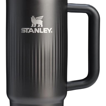 Vaso Stanley Quencher H2.0 con asa y pajita de 887 ml | Tapa Flowstate de 3 posiciones | Compatible con portavasos de coche | Vaso de acero inoxidable aislado | Sin BPA | Negro Acanalado