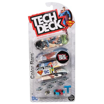 Tech Deck, Ultra DLX Fingerboard 4-Pack, DC Superman Skateboards, Collectible and Customizable Mini Skateboards, Kids Toys for Ages 6 and up