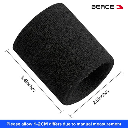 BEACE Sweatbands Sports Wristband for Men & Women - Moisture Wicking Athletic Cotton Terry Cloth Sweatband for Tennis, Basketball, Running, Gym, Working Out