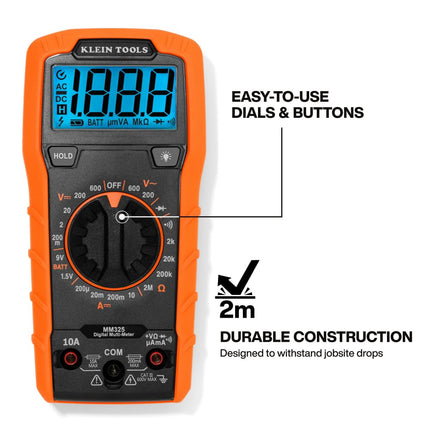 Klein Tools 80196 Digital Multimeter Kit with Case, Manual-Ranging 600V AC/DC Voltage Tester, Tests Batteries, Current, Resistance, Diodes, and Continuity, Protective Carrying Case