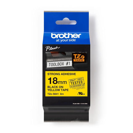 Brother TZe-S641 - Extra strength adhesive - black on yellow - Roll (1.8 cm x 8 m) 1 cassette(s) laminated tape - for Brother PT-D600, P-Touch PT-1880, D450, D800, E550, E800, P900, P950, P-Touch EDGE PT-P750