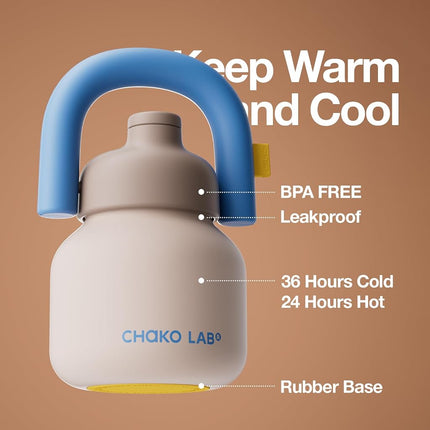 CHAKO LAB Water Bottle with Straw and Carry Handle | Wide Mouth Vacuum Ceramic Liner | Reusable, Leak-Proof and BPA-Free | 33oz(Coco)
