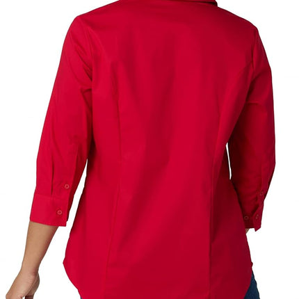 Riders by Lee Indigo Women's Bella 3/4 Sleeve Woven Shirt, Classic Red, Medium