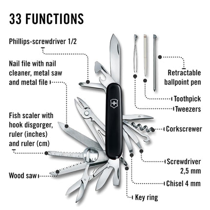 Victorinox Swiss Army Pocket Knife Swiss Champ with 33 Functions, Black