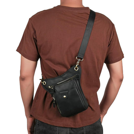 Le'aokuu Mens Genuine Leather Messenger Shoulder Bag Waist Bag Pack Drop Leg Bag Motorcycle
