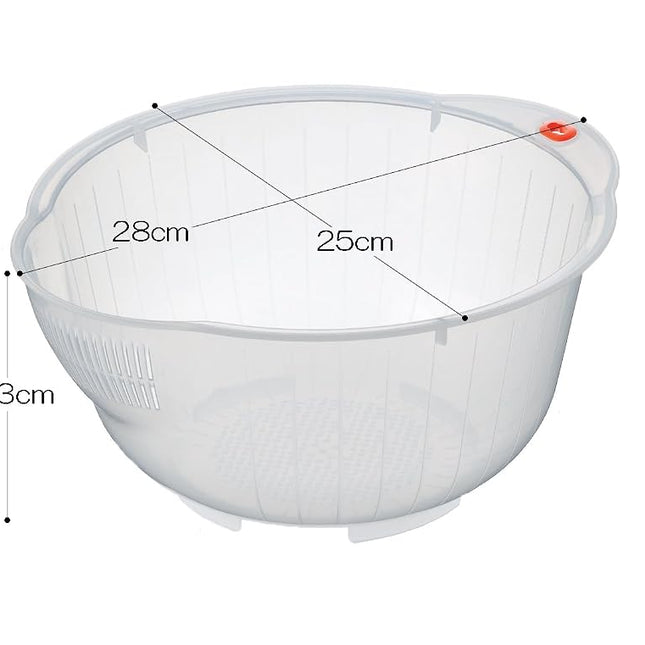 Inomata Plastic Japanese Rice Washing Bowl with Side and Bottom Drainers
