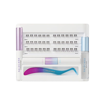 FALSCARA False Eyelash Clusters Special All Inclusive Starter Kit, Bond & Seal, Precision Applicator, Overnighter & Remover, 36 Lengthening 10mm-14mm Sporty Rounded Natural Volume Lash Extension Wisps
