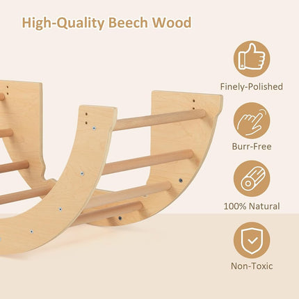 INFANS Wooden Arch Climber Rocker with Soft Cushion, 6 in 1 Montessori Climbing Toys for Toddlers, Waldorf Indoor Table Baby Children Ladder Gym Learning Playset Kids Boys Girls (Natural)