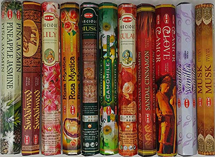 Hem Incense -12 Box Best Variety Pack 20 Sticks Each - 240 Sticks - 240g - Chandan, Coconut, Dragon's Blood, Sandalwood, Lotus, Red Rose, Lavender, Lilac, Amber, Patcouli, Frankincense-Myrrh, Sage