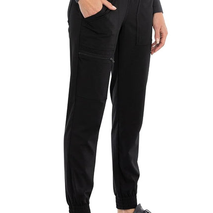 CHEROKEE Women's Mid Rise Tapered Leg Jogger Scrubs Pant, Black, XXL Plus Tall