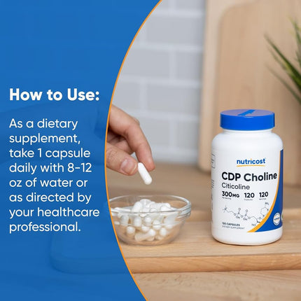 Nutricost CDP Choline (Citicoline) 300mg, 120 Veggie Capsules - Non-GMO, Vegan Friendly, Gluten Free