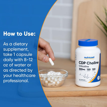 Nutricost CDP Choline (Citicoline) 300mg, 120 Veggie Capsules - Non-GMO, Vegan Friendly, Gluten Free