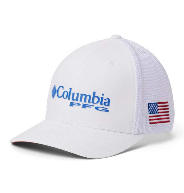 Columbia Unisex PFG Mesh Ball Cap, White, Vivid Bl