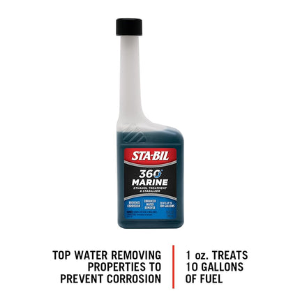 STA-BIL 360 Marine Ethanol Treatment & Fuel Stabilizer - Full Fuel System Cleaner - Fuel Injector Cleaner - Removes Water- Protects Fuel System - Treats 100 Gallons - 10 Fl. Oz. (22241)