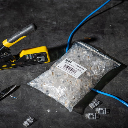 Klein Tools VDV826-763 Conectores de datos modulares pasantes, RJ45 CAT6, chapados en oro, conectores pasantes paquete de 200