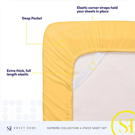 King Size Sheets - Breathable Luxury Bed Sheets with Full Elastic & Secure Corner Straps Built In - 1800 Supreme Collection Extra Soft Deep Pocket Bedding Set, Sheet Set, King, Yellow