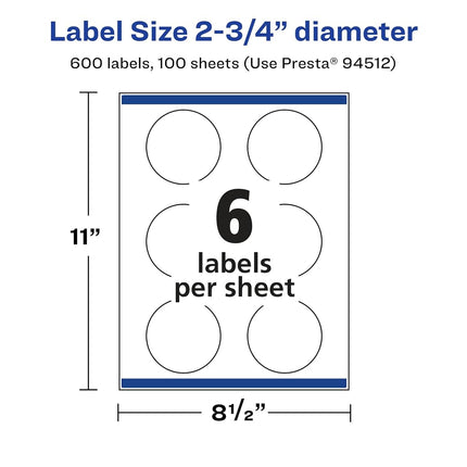 Avery Glossy Clear Round Labels with Sure Feed, 2.75" Diameter, 600 Glossy Clear Labels, Print-to-The-Edge, Laser/Inkjet Printable Labels