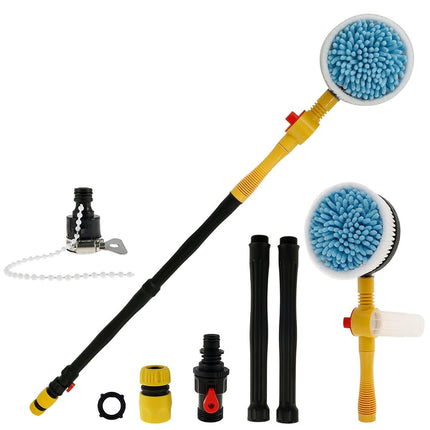 Abizarch Auto Rotating Car Wash Brush Multifunctional Car Foam Cleaning Kit with 360° Spin Head Portable Chenille Car Scrub Brush High Pressure Cleaning Tool Long Handle for Home Car(Waterless Pipe)