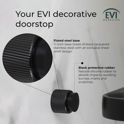EVI Herrajes | Designer Wall Door Stop - Fluted Texture - 1.1" x 1.1" - Black Lacquered Steel - Adhesive and Screw Fastening