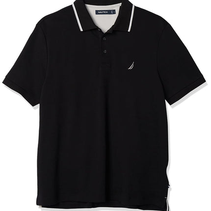 Polo de manga corta de ajuste clásico con cuello con punta sólida suave para hombre Nautica, negro verdadero, 1X