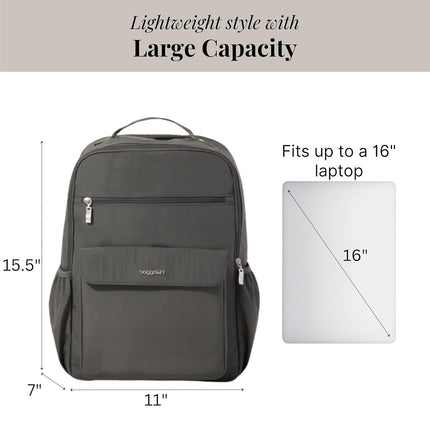 Baggallini Women's Everyday Backpack-11x15.5" Lightweight Water-Repellent Nylon Travel Bag W/Padded Laptop Sleeve & RFID, Charcoal, One Size, Everyday Laptop Backpack - 11x15.5" Lightweight