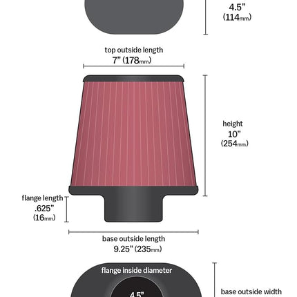 K&N Universal Oval/conical Filter 114mm Connection, 235mm x 159mm Bottom, 178mm x 114mm Top, 254mm Height (RU-1024)