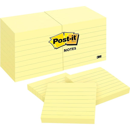 3M Post-It Notes, Lined, 3"X3", 100 Sheets/Pd, 12/Pk, Yellow