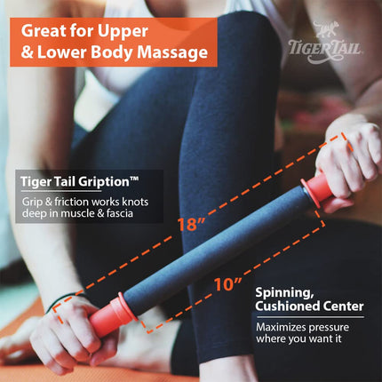 Tiger Tail 18in Massage Stick Portable Roller, Handheld, Deep Tissue Foam Roller, Body Massage and Myofascial Release Tool for Legs, Neck, Calves, Thighs, Shins & Back, The Original 18