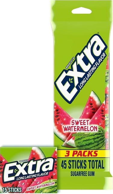 Wrigleys Extra Sweet Watermelon Sugarfree Chewing Gum 15 Stick 3 Pack