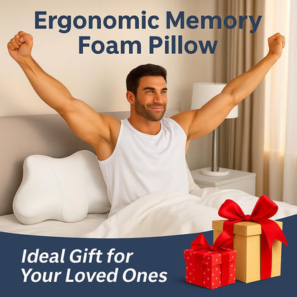 Almohada Cervical de Doble Altura para Alivio del Dolor, Almohadas de Espuma Viscoelástica con Tecnología de Enfriamiento - Soporte Ergonómico 3D, Funda Refrescante, para Dormir de Lado/Boca Arriba/Boca Abajo, Estilo Minimalista - Blanca