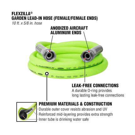 Flexzilla HFZG510YWLI-E Garden Lead-in Hose 5/8 in. x 10 ft, ZillaGreen, 10Ft