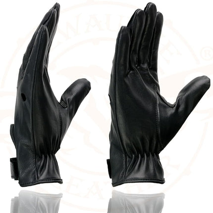 Gants de moto Milwaukee Leather SH247 en cuir noir perforé pour hommes, avec doigts pleins et « articulation ouverte » respirante – Petite taille
