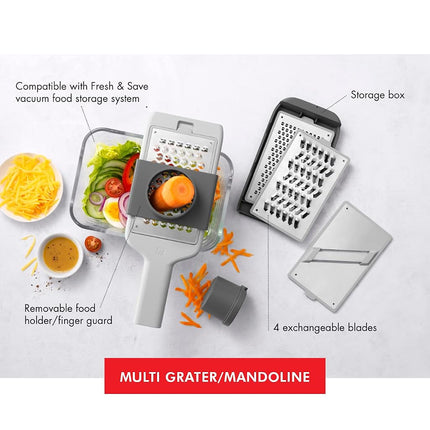 ZWILLING Z-Cut Multifunctional Grater, Mandoline, Faster Grating Technology, Zester, Rasp Grater, Slicer, Finger Guard,Grey