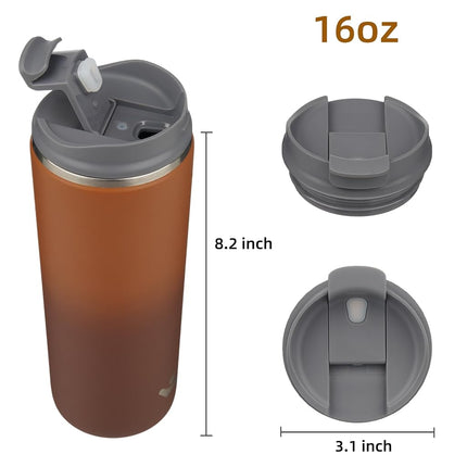 Konokyo Tumbler with Lid, 16 oz Travel Coffee Mug Double Wall Vacuum Stainless Steel Thermal Metal Cup Insulated Water Bottle,Caramel