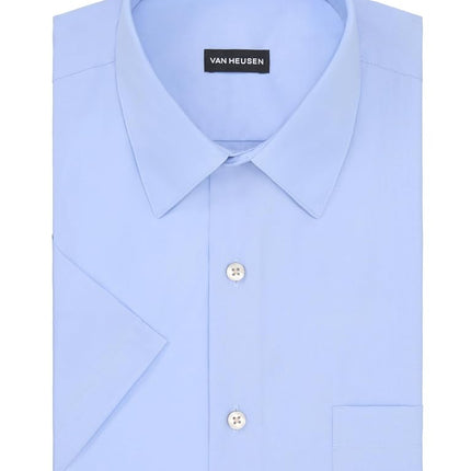 Van Heusen Men's Short Sleeve Dress Shirt Regular Fit Poplin Solid, Cameo Blue, 18" Neck