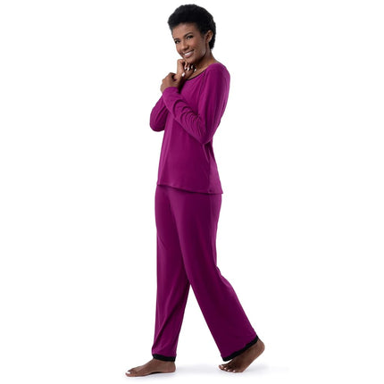 Conjunto de pijama de 2 piezas de Fruit of the Loom para mujer, camiseta de manga larga y pantalón, color Boysenberry, talla grande