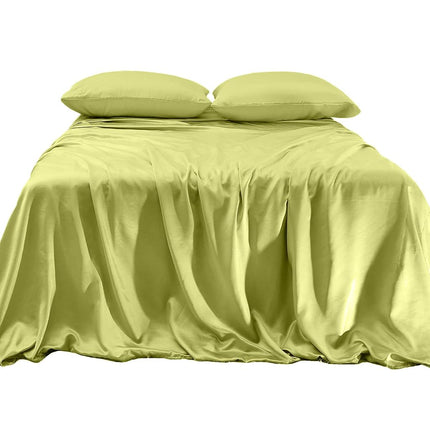 Elegant Comfort Luxurious 4-Piece Silky Satin Sheet Set, Skin and Hair Friendly, Wrinkle, Fade, Stain Resistant with Deep Pockets Fitted Sheet, Cooling Soft Satin Sheets, Queen, Pistachio Green