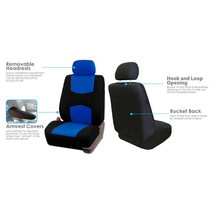 FH GROUP FH-FB050115 + F14407 Full Set Flat Cloth Car Seat Covers with Premium Carpet Floor Mats, Blue / Black- Fit Most Car, Truck, Suv, or Van