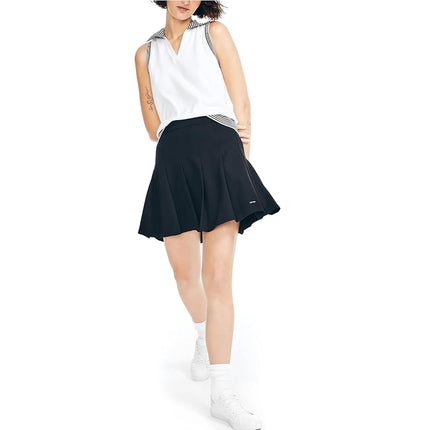Nautica Women's Pleated Tennis Skirt, True Black, L